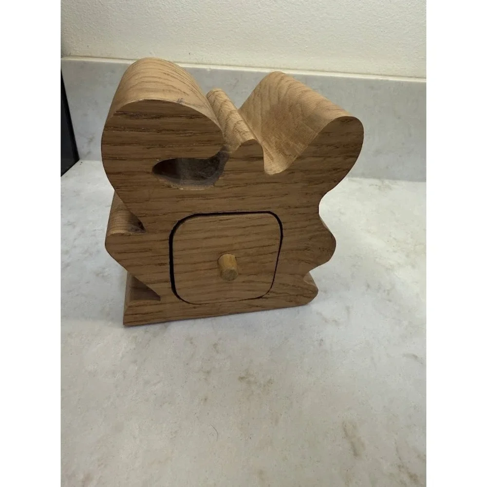 VTG Bandsaw Oak Carved Jewelry Trinket Ring Box Unique Gift Art Deco Style 50s
